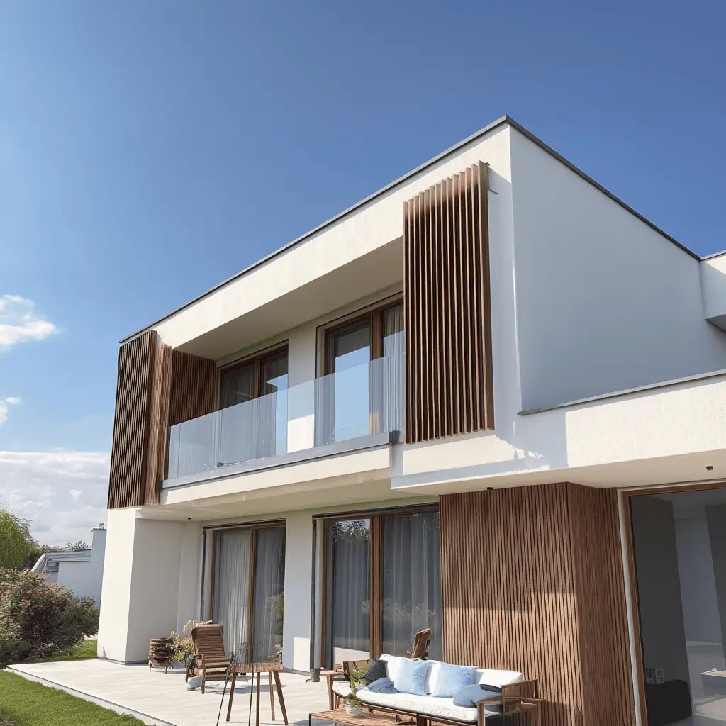 Moderný dom s bezrámovým skleneným zábradlím na balkóne – Reymont